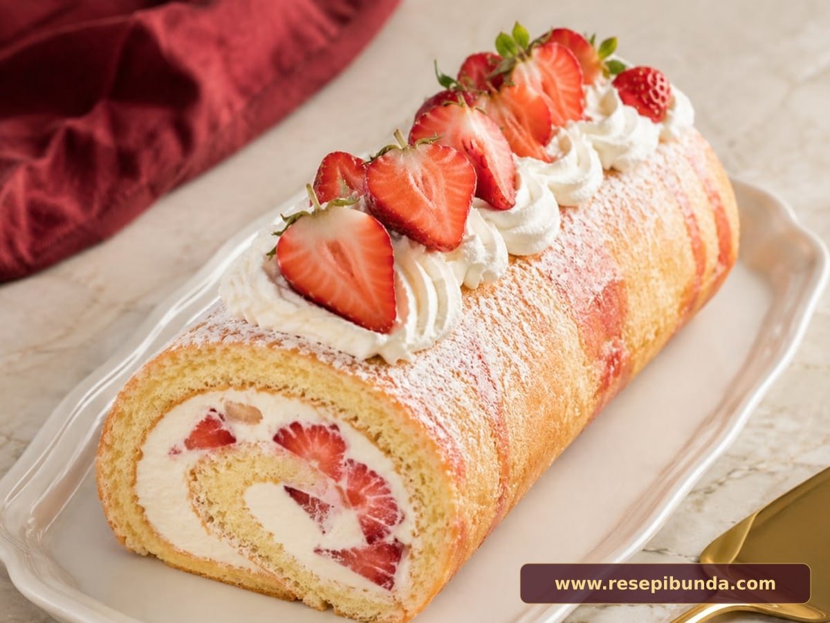 Hidangan Strawberry Roll Cake
