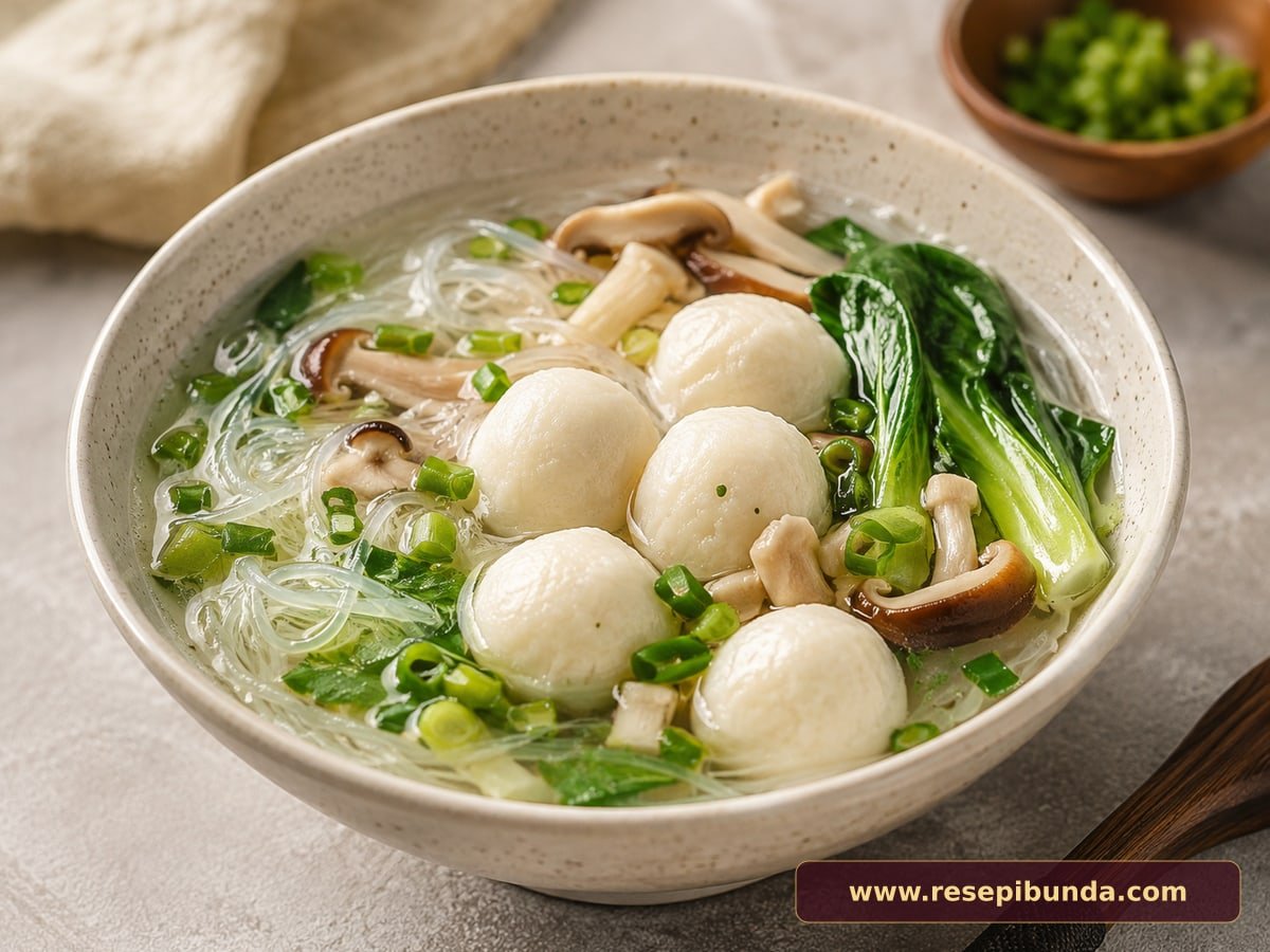 Hidangan Bihun Kuah Bakso Ikan