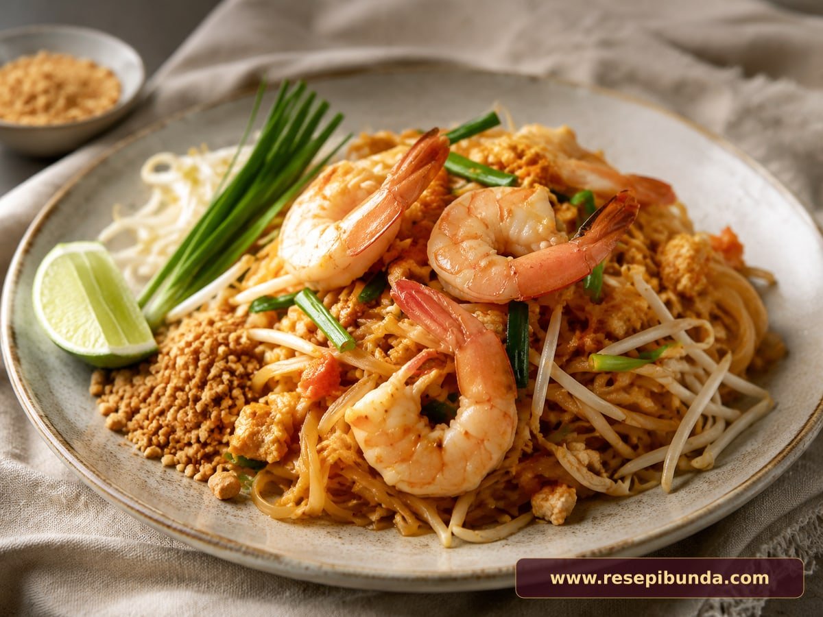 Hidangan Pad Thai Udang