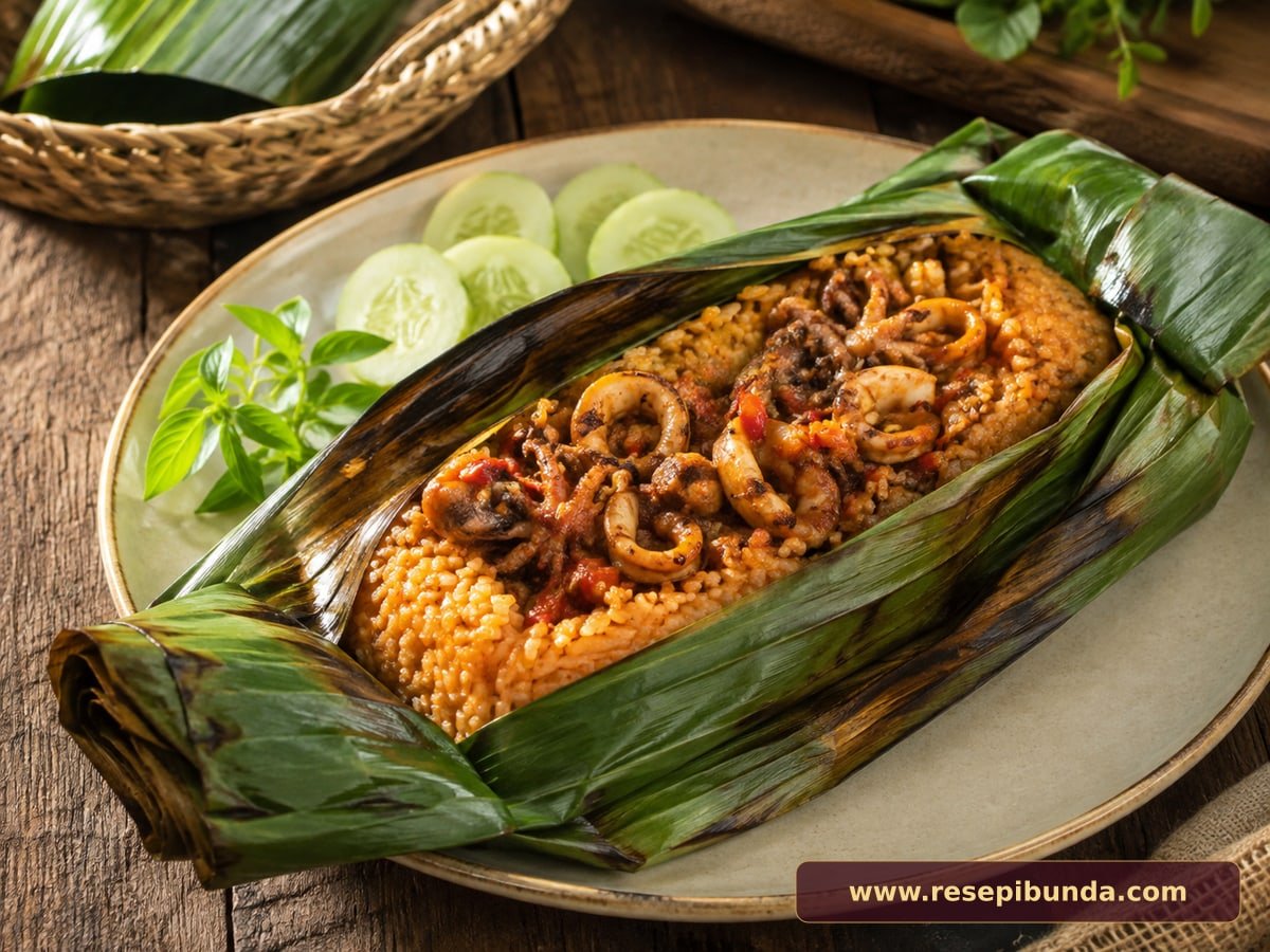 Hidangan Nasi Bakar Cumi Pedas