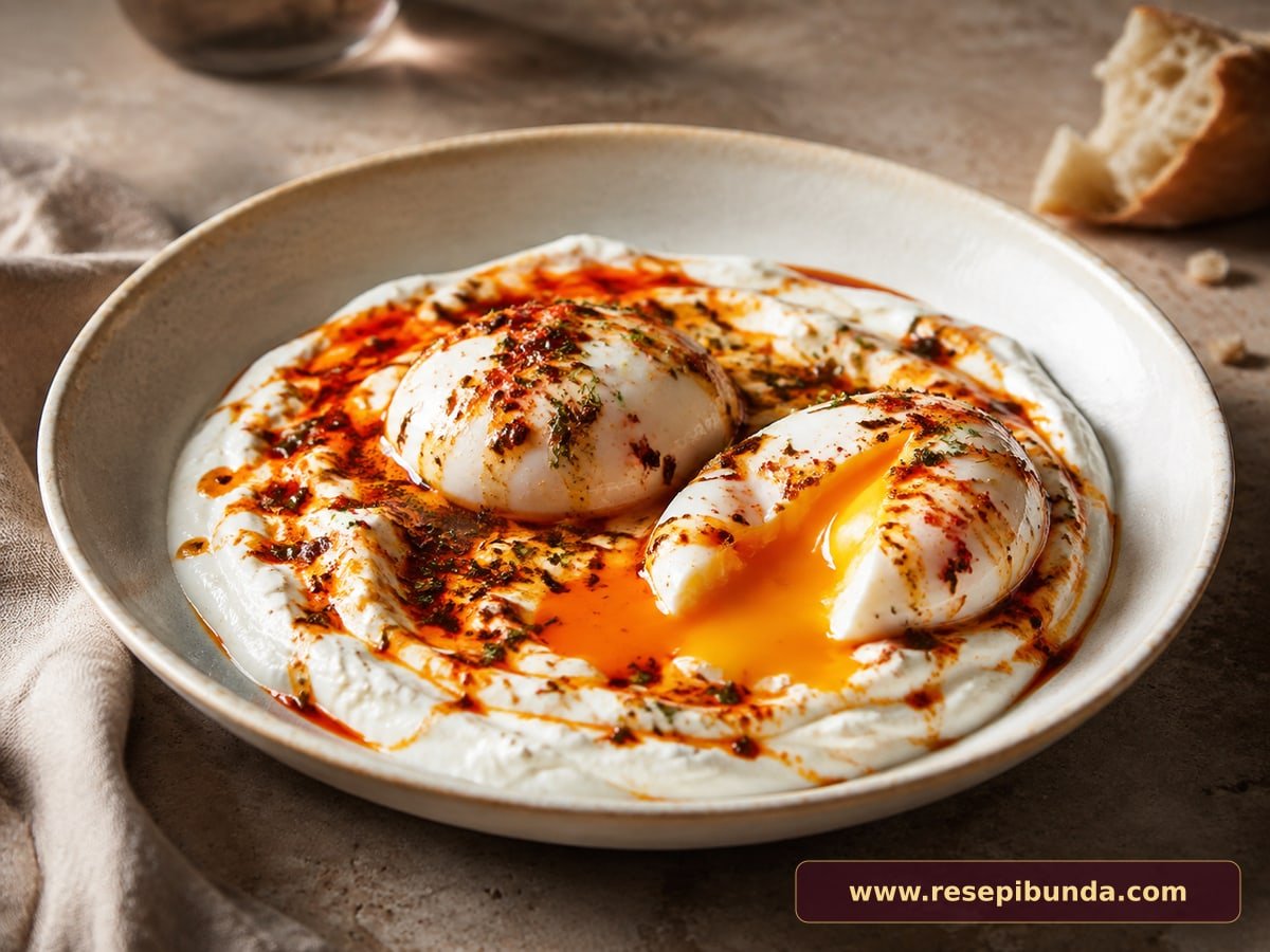 Hidangan Turkish Eggs Cilbir