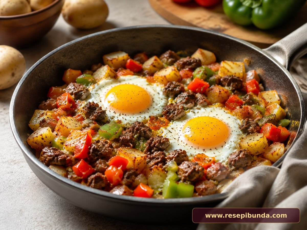 Hidangan Breakfast Hash Kentang Sapi